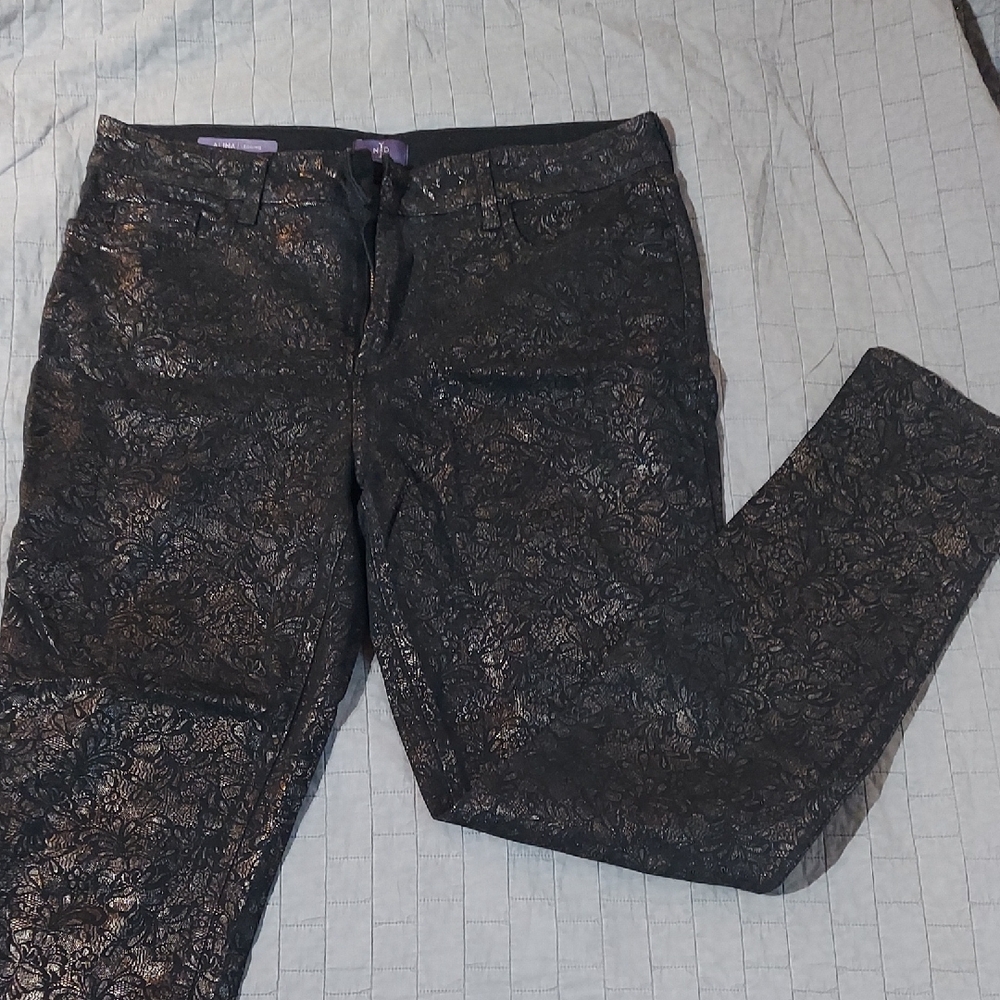 NYDJ Black Floral Skinny Pants